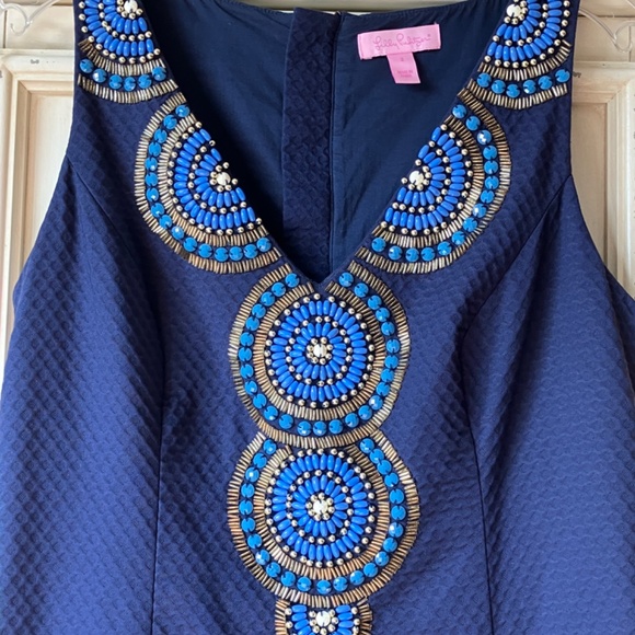 Lilly Pulitzer Navy Gabby Shift Dress Beaded Neckline – Excellent Condition Sz 2 - Picture 5 of 6